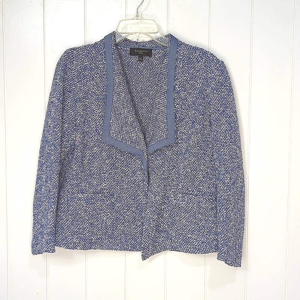 Talbots Popcorn Blue and White Blazer Snap Jacket